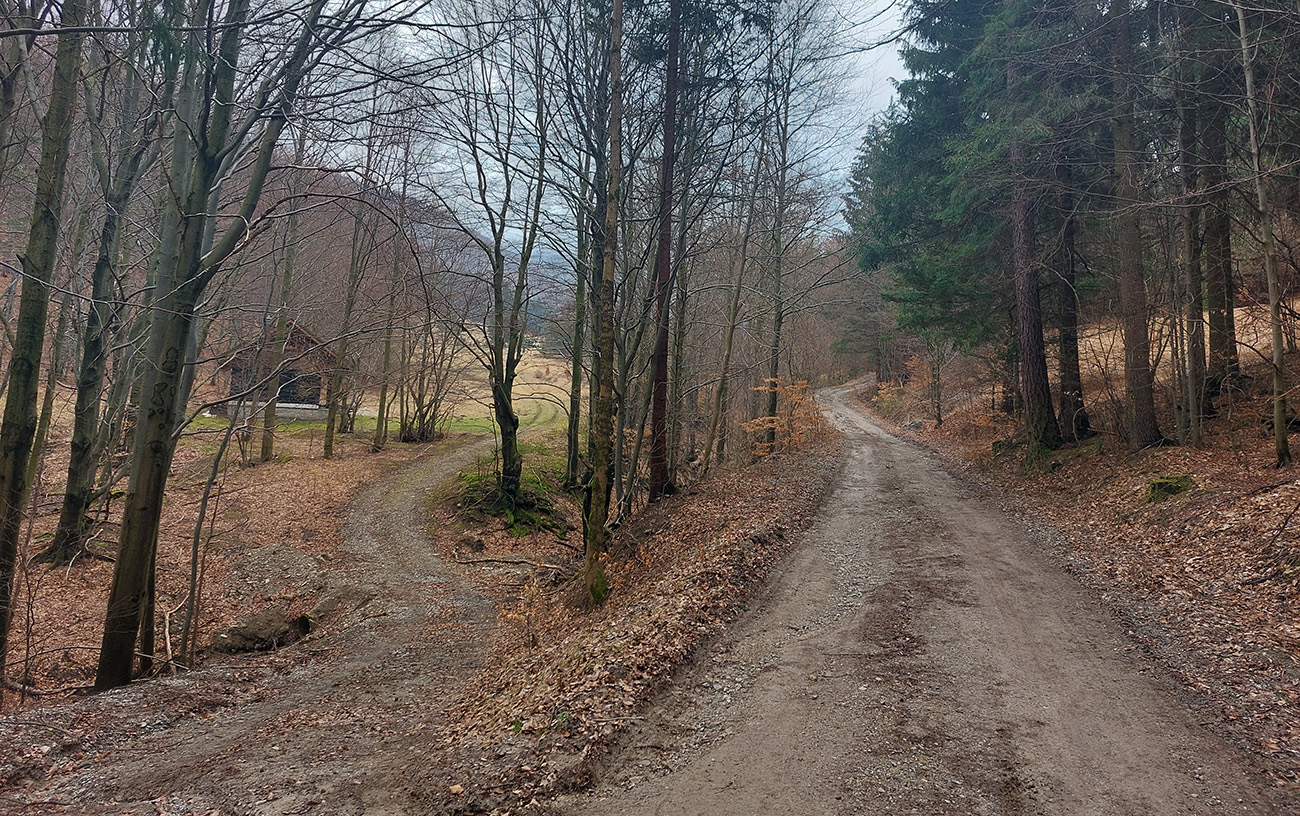 Na_spodnom_okraji_lúk_asfalt_končí,_do_Zliechova_necelé_dva_kiláky.